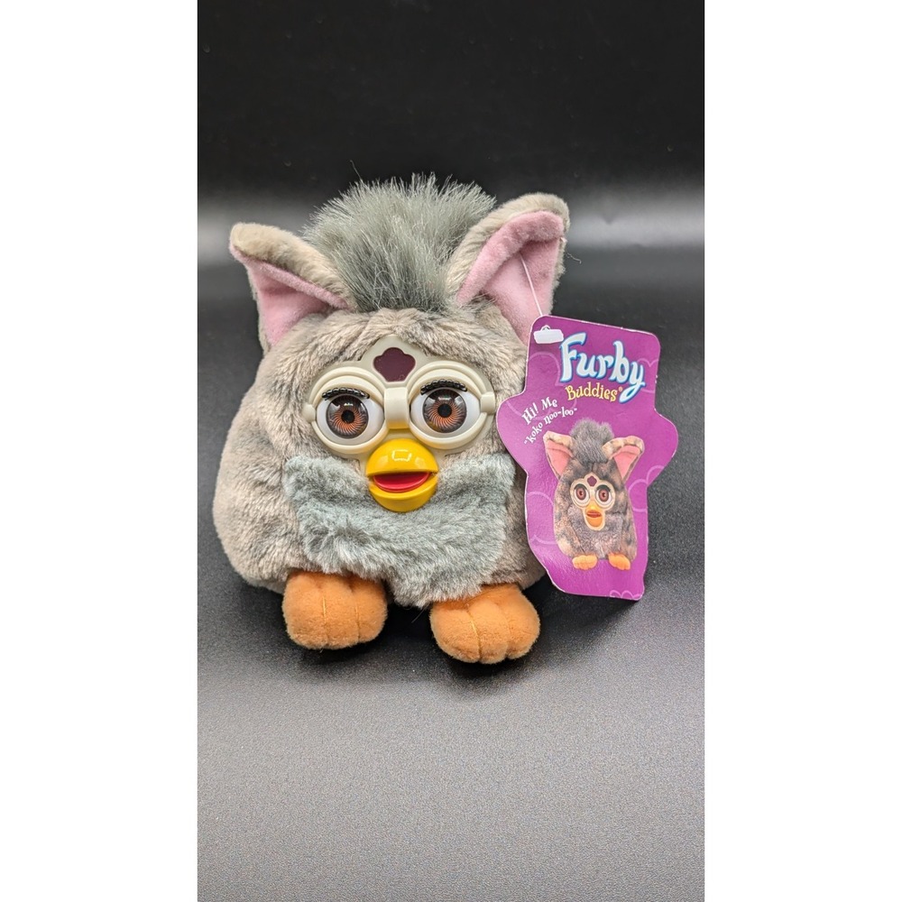 1999 Tiger Electronics Grey W Brown Eyes Furby Buddies Bean Bag Plush More Happy
